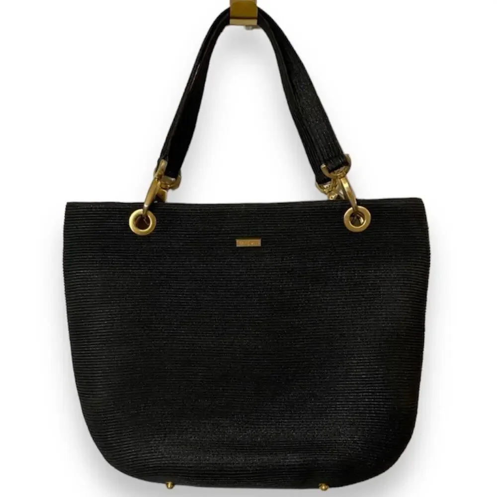 Eric Javits New York Purse SQUISHEE Black Woven Straw Tote Style Large Handbag
